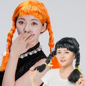 삐삐가발 오렌지 블랙/양갈래가발/땋은머리가발