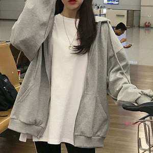 캐주얼여성한후드집업 지퍼 루즈핏 점퍼 20대 여자 트레이닝자켓 잠바 간절기 면후드 가을아우터 야상 봄옷