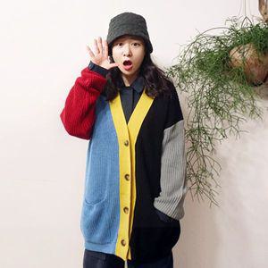 [하프클럽/앞머리]오버핏 컬러배색 니트 가디건n913