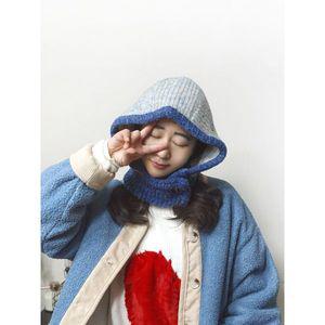 [하프클럽/앞머리]감성컬러배색 원단추 바라클라바 후드니트n1211