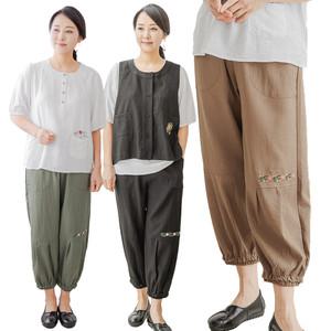 이브바바 여성 여름 인견 밴딩 고쟁이 쿨 자수 항아리바지 팬츠 중년 엄마옷