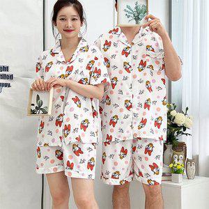[월트디즈니]디즈니 커플 남성 여성 컬러 잠옷 빅사이즈 카라넥 상하세트 페어 쿨링 홈웨어