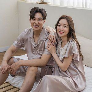 [바풀]CA3S348 12 커플잠옷 물실크 파자마 반팔 원피스 잠옷 세트_P336064344