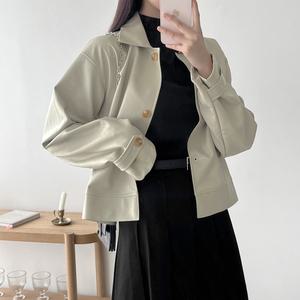 예쁜핏보장 루즈핏 카라 버튼 가죽자켓 2color