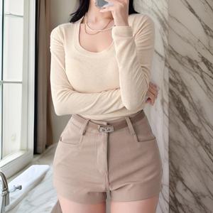 여자 멀티포켓 무지컬러 벨트포함 반바지