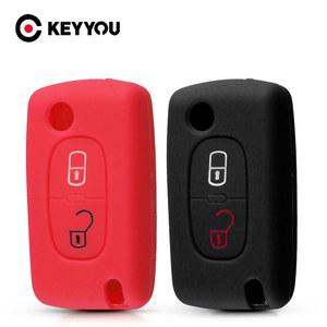 차키케이스 KEYYOU For Peugeot 207 시트로엥 C1 C2 C3 C4 C5 C6 Berlingo Picasso 2 버튼 실리콘 자동차 열쇠 고리 케이스 푸조 307 308 407 607 807