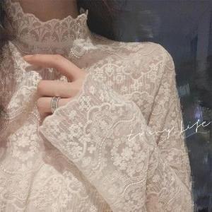 겨울 레이어드 레이스 블라우스 하이넥 시스루 긴팔 이너티 TS815