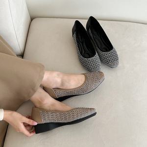 [슈리오]유니크 패턴 푹신한 블링 비즈 플랫 로퍼 4cm
