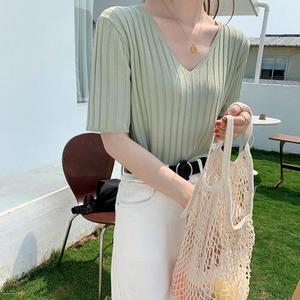 [오노마] ONM 여성 쿨 니트 브이넥 반팔티 여름 D42