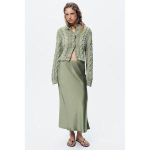 [정품] 자라 치마 데일리 직장인 출근룩 ZARA 새틴 미디 스커트 - 미디움 그린589159