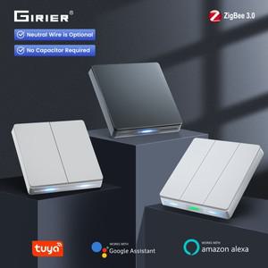 투야 스마트봇GIRIER Tuya 스마트 벽 스위치 ZigBee 버튼 전등 1234 갱 지원 중립 또는 와이어 없음 작업 A