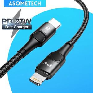 27W PD USB c형 케이블 아이폰 14 13 12 프로 맥스 미니 Xs Xr 8 아이패드 맥북용 고속 충전 타입 C조명 와