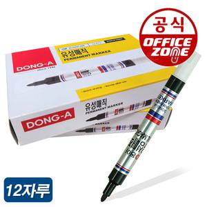 동아연필 유성매직 1타 12자루 둥근 촉 바디 슬림형 12입 흑 청 적