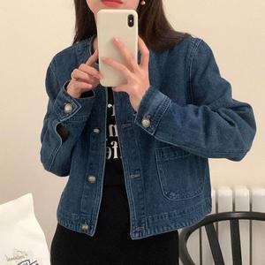 [JHP1QRQ9_53DU]예쁜 라운드 카라 단추 데님 셔츠 청자켓