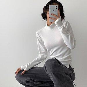 [옷자락]여자 무채색 반목이너티 슬림핏 핸드워머 셔링 티셔츠