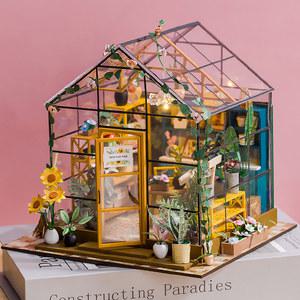 나무 인형 집 DIY 작은 키트 3D 꽃 퍼즐 조립 모델 건물 장난감 장식 가구
