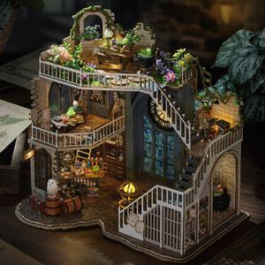 미니 인형 집 DIY 수제 3D 퍼즐 조립 매직 빌딩 모델 장난감 가구 포함 침실 장식 나무