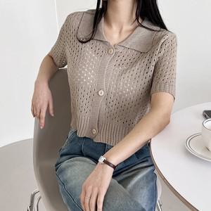 여자 카라넥 펀칭 반팔 니트 가디건 DJW-CA-S2LPPT1050-레몬