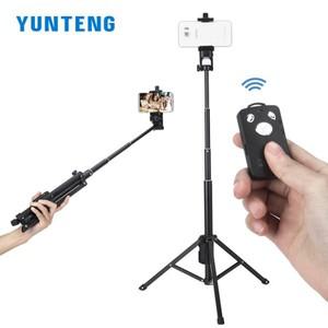 YUNTENG 미니 휴대폰 셀카봉 탁상 삼각대, 리모컨 포함, 스마트폰 비디오 브래킷, 52-102mm 너비, 2in 1
