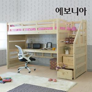 [에보니아] 미키키높이벙커 분리침대 기본책상형_싱글_메모리폼매트포함 (원목벙커침대/어린이침대)v