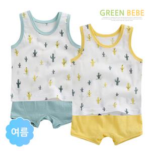 그린베베/출산선물/아기내복/아기잠옷/신생아/여아/남아/런닝/실내복/여름용_선인장 쟈가드내의(나시)
