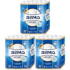 크리넥스 3겹 울트라 클린 롤화장지 펄프 27m 30롤, 3개 one option