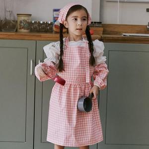 [RGOMPOO4]체크 아동 앞치마 두건 토시 3종세트 204546