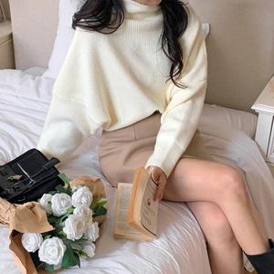 [다잇템] 여자 여성스러운 FW 골지 세미크롭 하이넥 아방핏 니트
