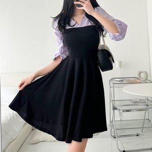[옷자락]여자 봄 카라 셔츠 레이어드 플레어 미니원피스_P359403033