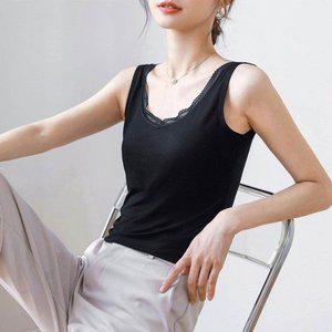[옷자락]여자 레이어드티 이너 민소매 레이스 U넥 나시_P339994007