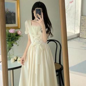 복고풍의상 교복몰 레몬크림 스퀘어넥 소프트 발레코어 원피스