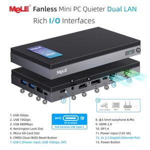 MeLE QuieterDL 팬리스 미니 PC 2.5Gb 듀얼 LAN N100 Windows 11 Pro 마이크로 USB-C HDMI2.0+DP1.4 트리플