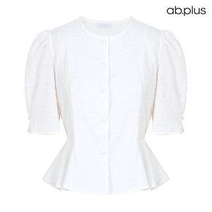 [ab.plus] 밑단 프릴 콩단추 엠보 반팔 블라우스 (LSZ2MB32A)