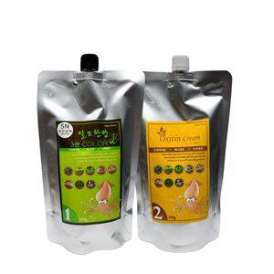 한국미용 아르테 탈모한방 3분컬러 500g 오징어먹물 염색약 자연갈색 1제(500ml)+2제(500ml)