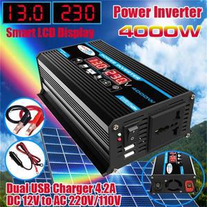 차량용 전원 인버터, LED 디스플레이, 4000W, 12V-220V, 110V 컨버터 충전기 어댑터, 다중 보호, 듀얼 USB