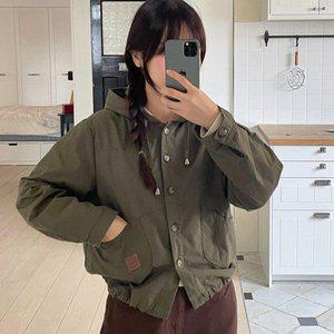 [옷자락]여자 가을아우터 크롭 후드 스트링 안감 야상 점퍼_P369322430
