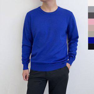 BLEO 남자 가을 기본 라운드 무지 머슬핏 데일리 긴팔 니트
