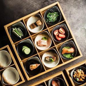 9칸 세라믹 우드 반찬 4인치 고바찌 트레이 구절판 섣달 나무 통나무 접시 9구 포함 다과 플레이팅 상자