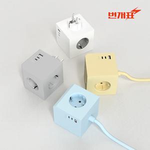 번개표 큐브 디자인 멀티탭 4000W 고용량 USB C타입 멀티 콘센트 1.8M 여행 캠핑 가정용
