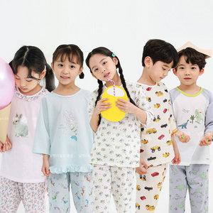 어린이 남아 여아 봄 여름 데일리 내의 내복 자카드 7부 실내복 세트
