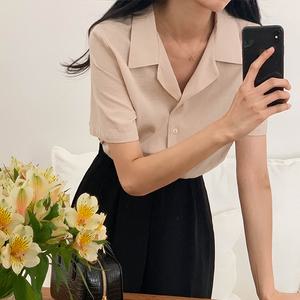 [코코블랑] 린넨 오픈카라 반팔셔츠