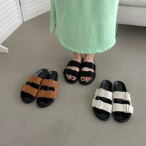 스웨이드 투버클 스트랩 슬리퍼 여름슬리퍼 3cm