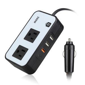 200W 전력 인버터, 12V DC에서 110V AC 자동차 플러그 어댑터 콘센트 노트북용 3 USB-A 및 1 C타입 충전 포