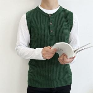 [라일리] Rly 남성 깔끔 베이직 넥타입 와플 짜임 데일리 니트 조끼