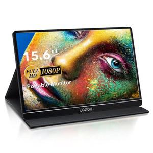 LEPOW 휴대용 모니터 15.6인치, FHD 1080P USB C HDMI 게이밍 초슬림 IPS 디스플레이 아이 케어 화면, 스피커 포함, 노트북 PC PS4 XBOX 호환용 폰 외장 모니터, 스마트 커버 플러그 앤 플레이 블랙