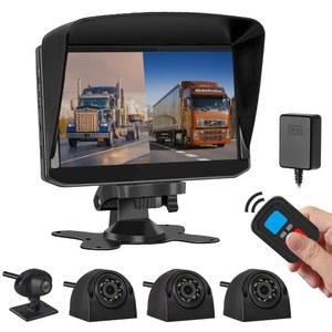 VSYSTO 4CH 트럭 대시 캠 360 감시 DVR 레코더 백업 카메라 w /GPS 7.0인치 모니터 방수 1080P 전면 및 측면(왼쪽 /오른쪽) 차량용 세미 트레일러용 리어 뷰 IR 야간 비전