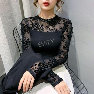 라인댄스복 상의 스포츠 댄스 여성 티셔츠 탱고 라틴 왈츠 긴팔 살사 자수 시스루