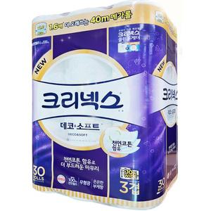 크리넥스 데코앤소프트 화장지 30롤 3겹 40m 코스트코 두루마리 휴지 물에잘녹는 무형광 메가롤 와이드