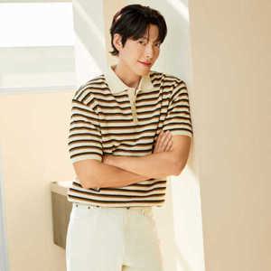 [롯데백화점]Fahrenheit 25SS 파렌하이트[FAHREN] 카프리 스트라이프 티에리 카라 반팔니트 2종(FKUCD8321)