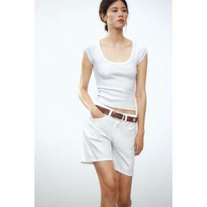 [정품] 자라 반바지 쇼츠 짧은바지 ZARA TRF 데님 미드라이즈 버뮤다 팬츠 - 스크래치 화이트589288